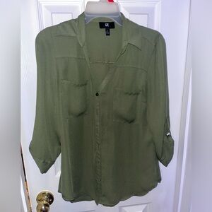 Green button up blouse